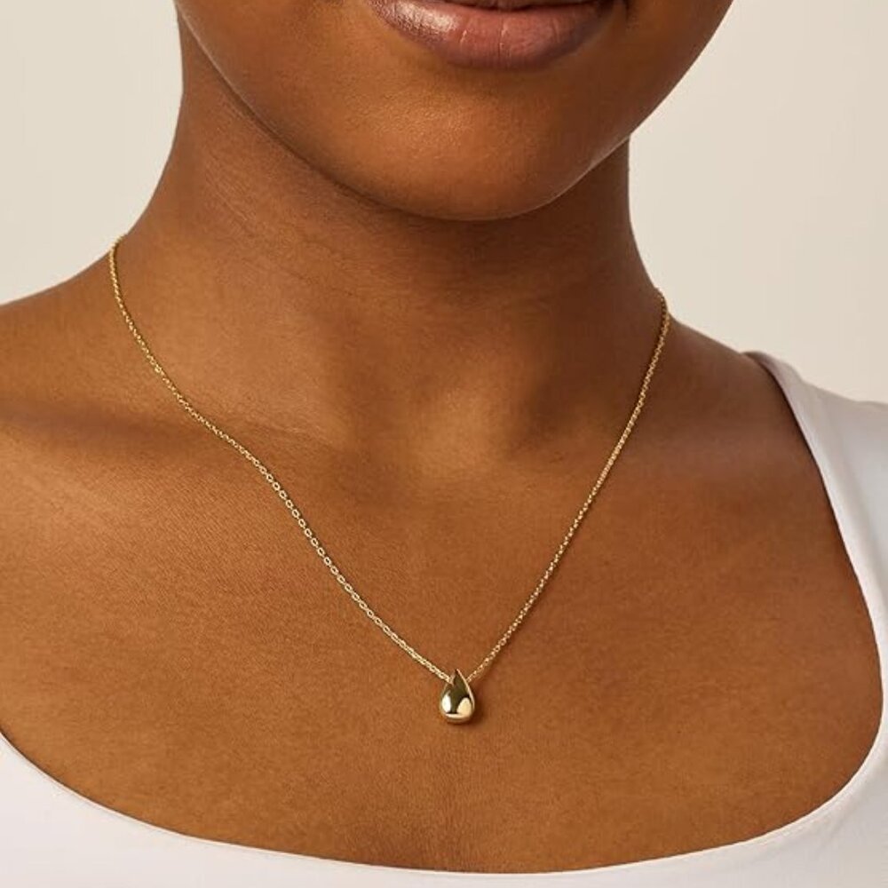 14K Gold-Plated Teardrop Pendant Necklace – Minimalist Luxury Jewelry for Women
